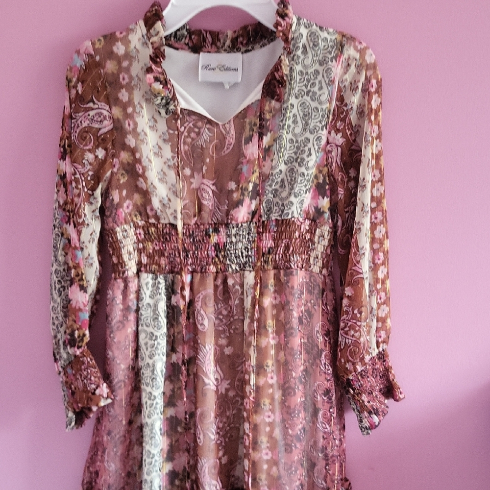 Rare Editions Pink and Brown Blouse